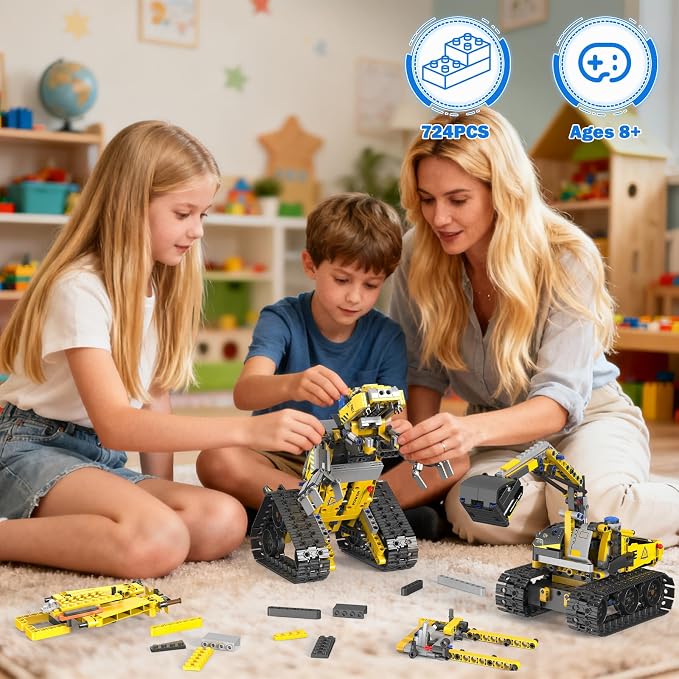 5-in-1 Remote Control Robot Building Kit, 724 Pcs Buildable Model Engineering Toys, No Coding Needed, Creative Ideal Gift for Boys Girls Kids Ages 8 9 10 11 12 13 Year Old