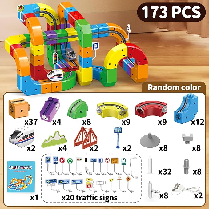 Electric Train Set Flexible Race Track Toys for 3 4 5 6 7 8 Years Old Boys and Girls, Building Toy Train Track Gravity-Defying 3D Embedded Layouts & Motorized Car, STEM Gift(Master Set(173 Piece))