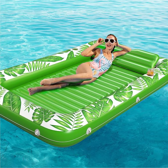 Inflatable Tanning Pool Lounger Float - Jasonwell 4 in 1 Sun Tan Tub Sunbathing Pool Lounge Raft Floatie Toys Water Filled Tanning Bed Mat Pad for Adult Blow Up Kiddie Pool Kids Ball Pit (GLE, XL)