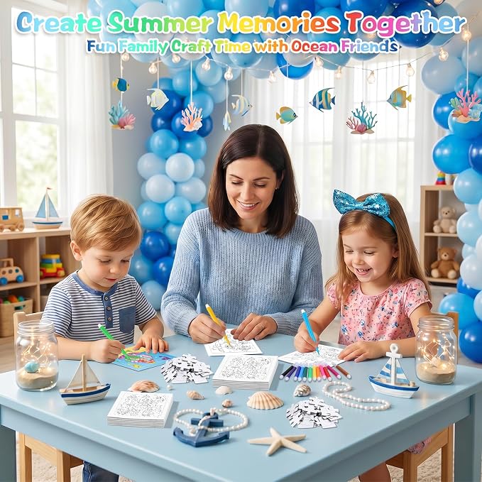 Fennoral 24 Pack Summer Crafts for Kids Bulk Color Your Own Under The Sea Jigsaw Puzzle with Base Design DIY Coloring Arts and Crafts Classroom Gifts Under the Sea Theme Party Favors,4.7inch