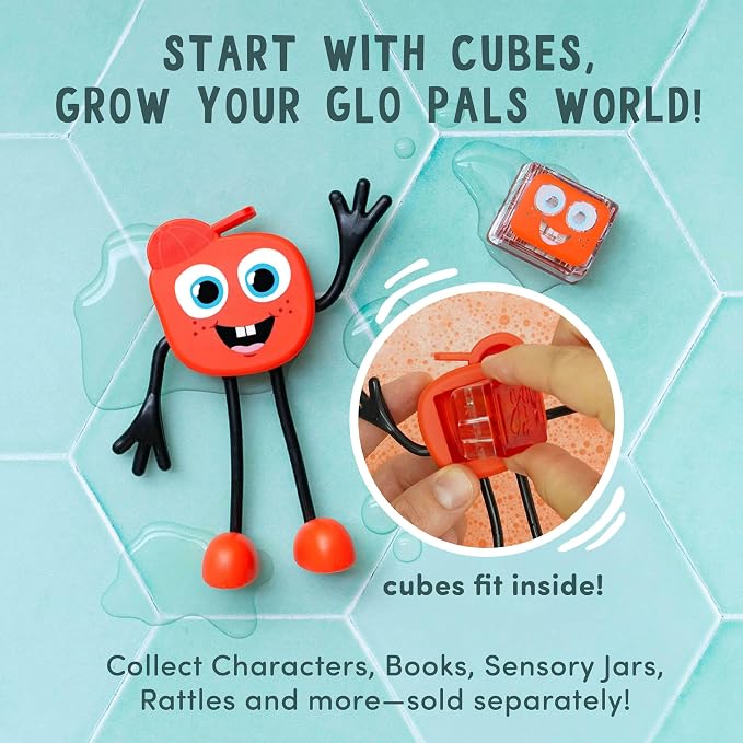 Glo Pals Water-Activated Light-Up Sensory Bath Toy Cubes for Bathtime and Sensory Play, Vibrant Light-Up Colored Cubes for Kids and Toddlers, Glows Purple, Yellow, Green, and Red, Pack of 12