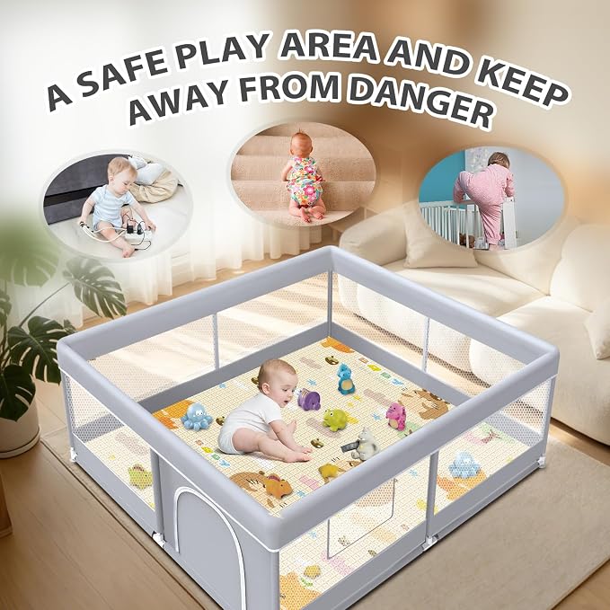 XVISHX Baby Playpen with Mat, 50 x 50 Inch Play Pen Playards, Playpen for Babies and Toddlers, Baby Playard for Indoor & Outdoor Active Center Game Fence, Skin-Friendly Fabric and Soft Breathable Mesh