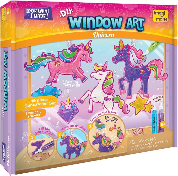 Imagimake Window Art Unicorn | Low Mess Suncatcher Kit | 16 Pieces Glass Painting Set | Kids Activities Ages 5-8 | DIY Craft Kit | Birthday Gift for Girls Ages 5,6,7,8,9,10,12 Years Old