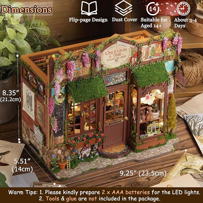 TuKIIE DIY Miniature House Kit with Furniture, 1:24 Scale Creative Room Opened & Closed Wooden Doll House Book Nook Plus Dust Proof for Kids Teens Adults(Dollhouse Shop)