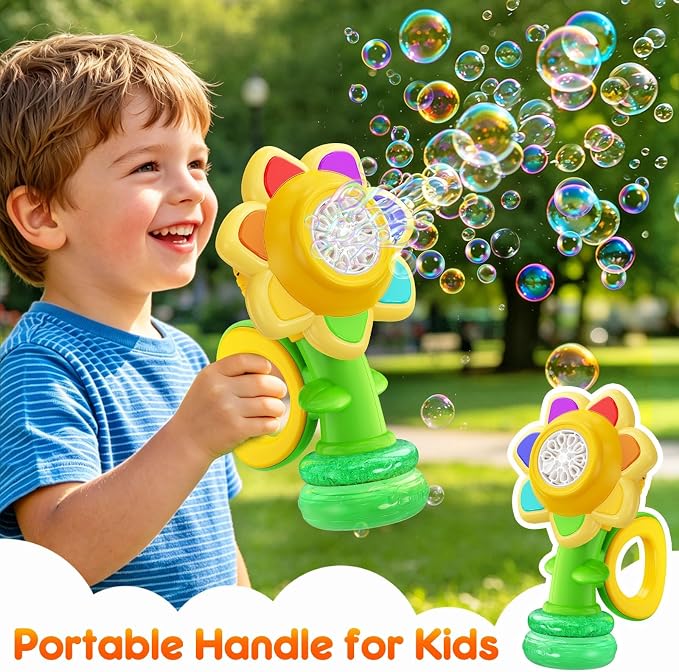 Yunaking Bubble Machine Wands Kids Toys: Type-C Rechargeable Bubbles Gun Maker LED Light Outdoor Toys for 3 4 5 6 7 8 Boy Girl Toddlers Kids Party Wedding, Gift for Birthday Easter Valentines Xmas