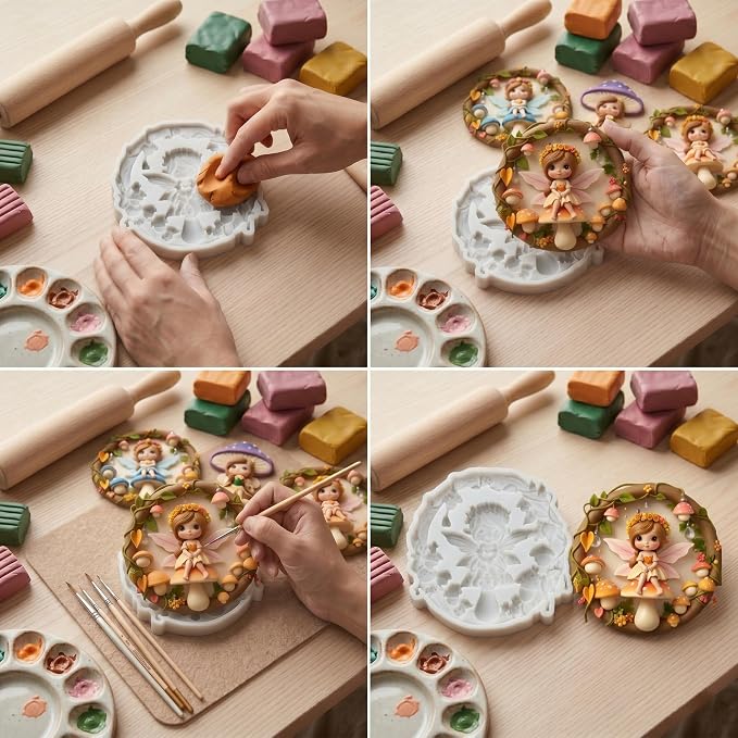 Flower Fairy Polymer Clay Molds Elf Girl Mushroom Garland Silicone Mold for Epoxy Resin Casting DIY Crafts Air Dry Polymer Crafts Supplies Clay Tools