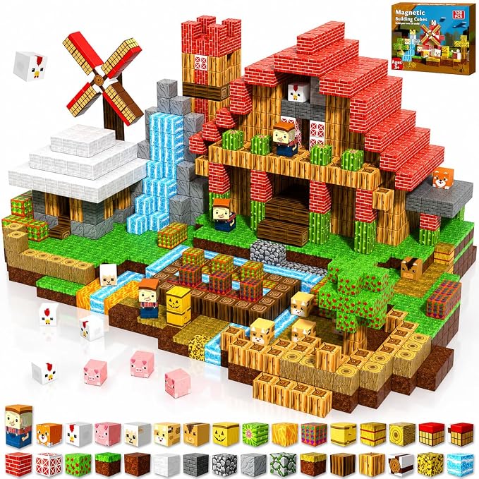 GraceDuck 120 PCS Magnetic Blocks - Magnetic Building Blocks, Magnetic Farm Animal Homes Stacking Magnets for Kids, STEM Montessori Sensory Toys for Kids 3+ Boys and Girls Christmas Birthday Gifts