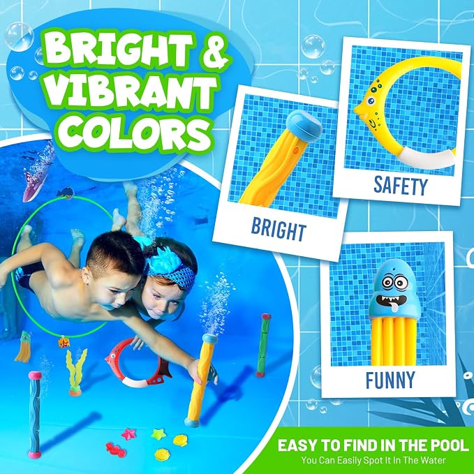 Dive Rings Pool Toys Adults, 27 Pcs Diving Toys for Kids Ages 4-8, Shark Torpedo Dive Set, Octopus Toddler Water Fun Toys, Summer Essentials Underwater Swimming Throwing Gifts for Boys & Girls