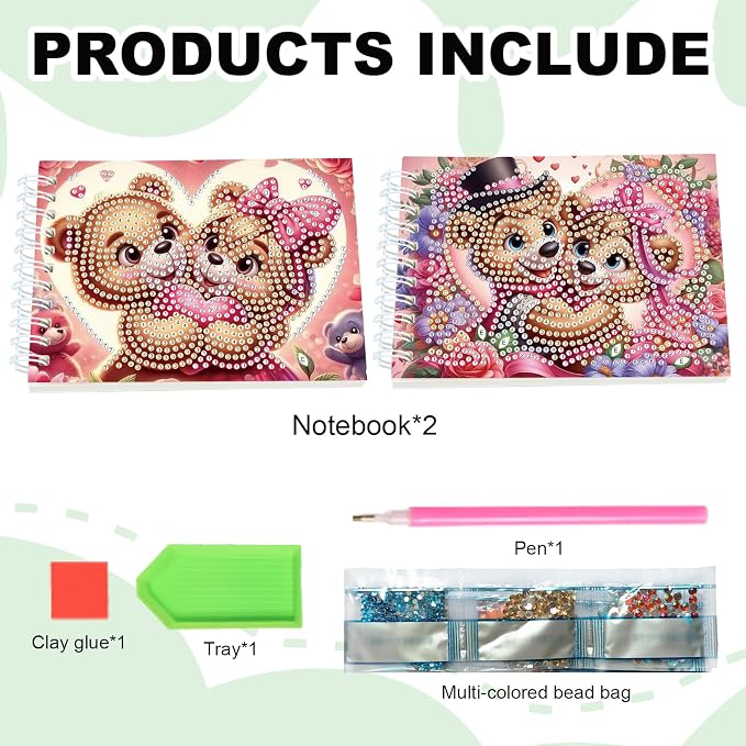 2 Pcs Bear Diamond Painting Notebook 80 Pages for Adults,Animal Diamond Art Journal and DIY Sketchbook, Diamonds Art Kit Supplies,Gift for Beginners, Craft Lovers, Artists. (Bear)