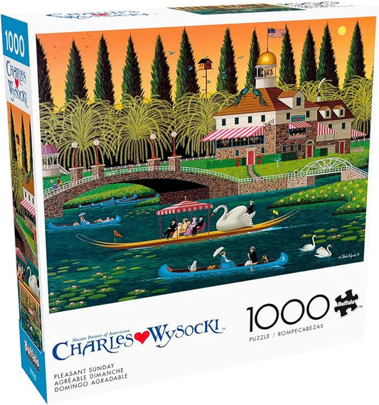 Buffalo Games Charles Wysocki - Pleasant Sunday - 1000 Piece Jigsaw Puzzle - 26.75 x 19.75 in, Includes Poster - Precision Cut Pieces - Jigsaw Puzzles for Adults 1000 Pc - Relaxing Activity