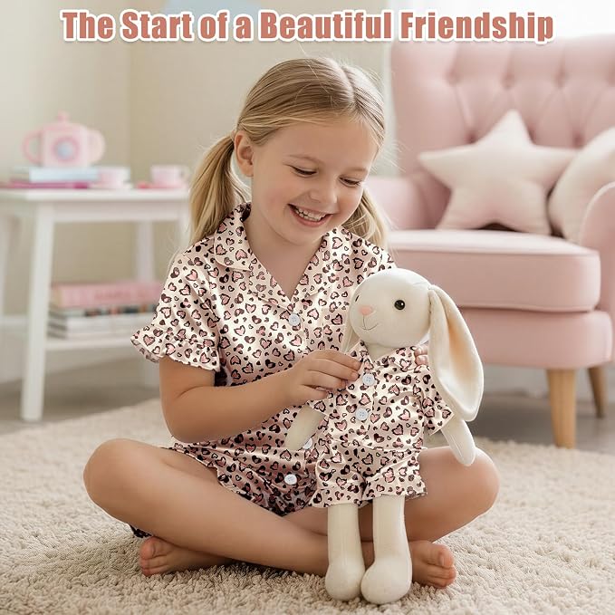 ICOSY Matching Doll & Girls Silk Pajamas Satin Pjs for Girls Button-Down Top and Shorts for 18" Doll Girl Clothes