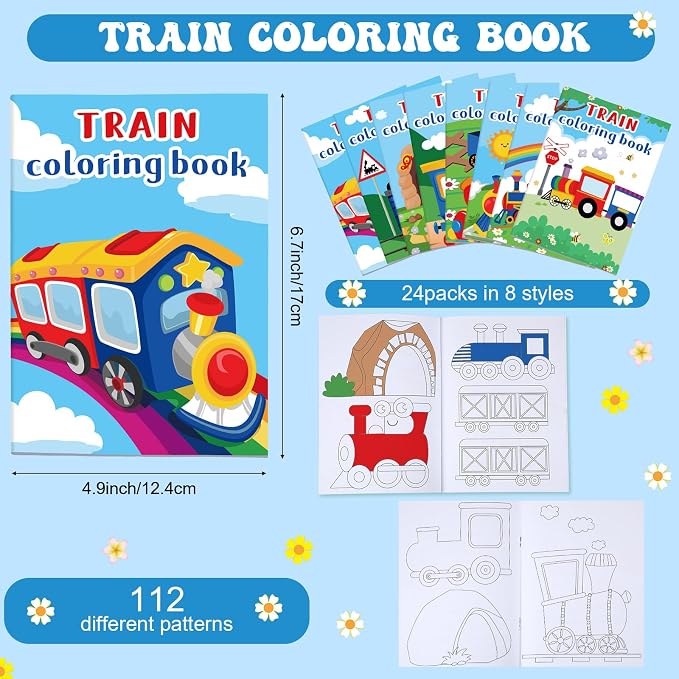 Faccito 24 Pcs Train Coloring Books Bulk Party Favors Trains Mini DIY Art Drawing Book, Drawing DIY Art Painting Color Booklet Goody Bags Fillers Games Party Favors