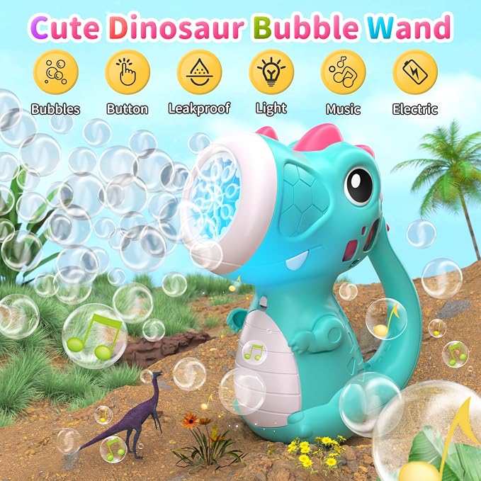 Bubble Machine Wand for Boys Girls, Dinosaur Bubble Machine Maker Blower Toys with Light & Music, Toddler Outdoor Toys for 2 3 4 5 Year Old Boy Girl Birthday Gifts Bubble Solution - Blue