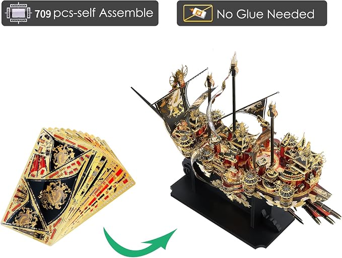Piececool 3D Metal Puzzles Ship Models Kits to Build for Adults, The Wind Breaker Ship Model Building Kit, Brain Teaser DIY Craft Gifts for Teens Man Woman Family- 709 Pcs