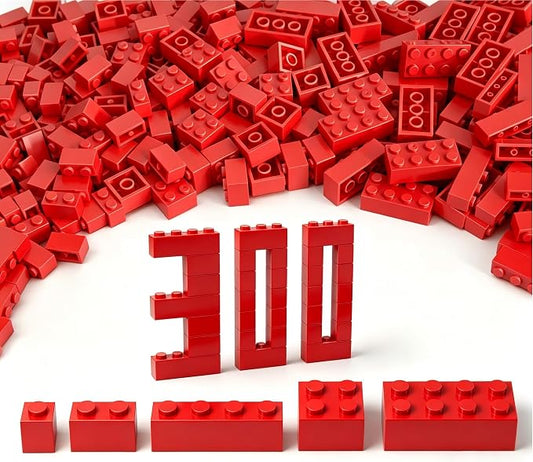 300Pcs Building Brick Bulk, Res Bulk Bricks with 5 Sizes, Compatible with Lego and Parts and Pieces, Creative Building Block Toys for Boys Girls Ages 6 7 8 9 10 Years Old