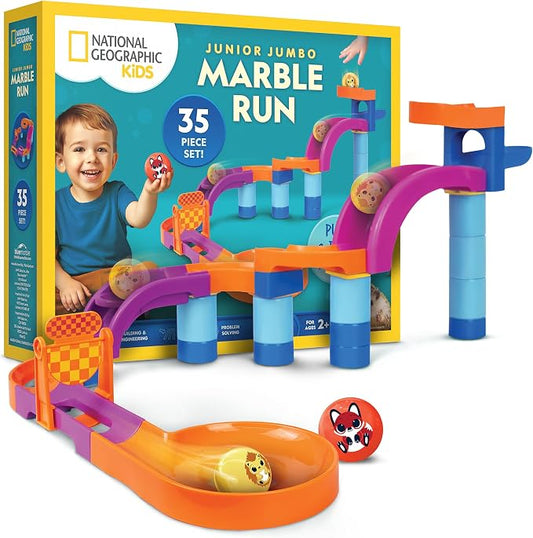 National Geographic Kids Junior Jumbo Marble Run – 35-Piece Ball Drop Toy with Kid-Safe Balls, Buildable Marble Run Maze for Toddlers & Preschoolers Ages 2+