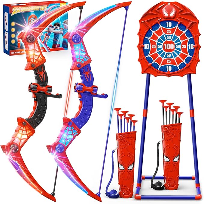 Toys for Boys Age 3-12, 2 Pcs Shooting Set with Red & Blue LED Lights, Standing Target & 2 Quiver, Indoor & Outdoor Kid Toys Gifts for 3 4 5 6 7 8 9 10 11 12 Year Old Boys Girls