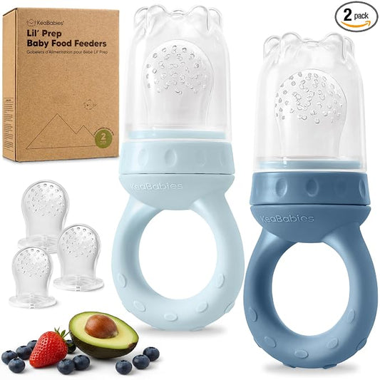 KeaBabies Baby Fruit Feeder 2pk - Silicone Baby Food Feeder for Babies 6-12 Months, Breast Milk Popsicle Teether, Weaning, Pacifier, Freeze Frozen Solid Food, Infant Feeding Essential (Ocean)