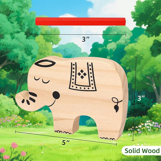 GOTHINK Elephant Stack Up – Elephant Themed Wooden Balancing Game for Motor Skill and Dexterity Building for Children Ages 3 and Up, 2+ Players, Best Travel Game