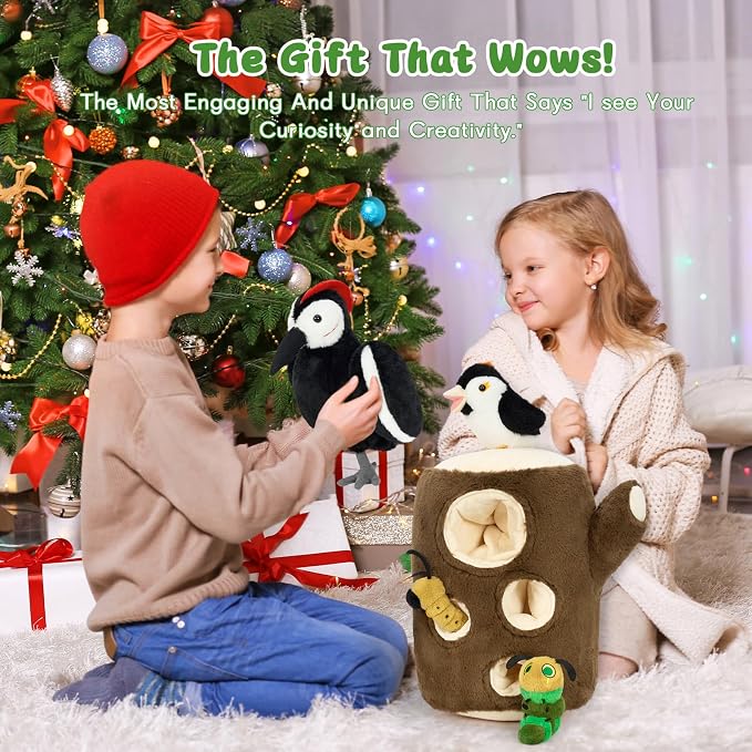 MaoGoLan 6pcs Woodpecker Bird Stuffed Animal Plush Set - Magnetic Stuffed Woodpecker Plush Feeding the Bird Toys for Toddlers, Fun Educational Toys Gift for Toddlers Kids Girls Boys