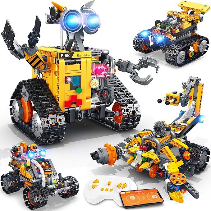 Demkia Robot Building Kit for Kids and Adults, 4-in-1 Rechargeable RC Robotics Kit with Remote & App Control, STEM Coding Toys & Science Projects, Birthday Gifts for Boys Ages 8-12+ (588 Pcs)