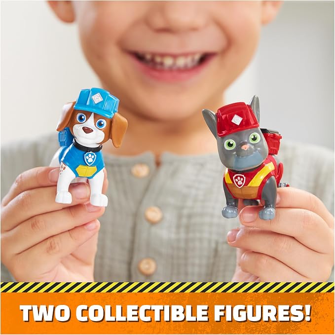 Rubble & Crew, Charger & Wheeler Action Figures, with Kinetic Build-It Sand & 2 Building Tools, PAW Patrol Kids Toys for Boys & Girls Ages 3 and Up