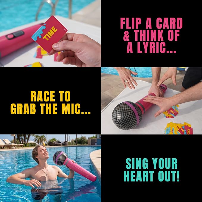 Lucky Egg Grab The Mic Poolside Game – Waterproof Karaoke Party Game with Inflatable Microphone – Outdoor Pool & Beach Game for Kids & Adults – Fun Family Game Night Game for Ages 8+ 2–10 Players