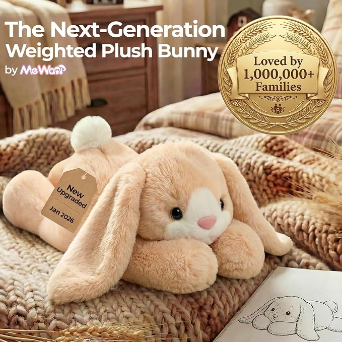Mewaii Weighted Stuffed Animals for Adults & Kids, 2-5 lbs - 23" Heatable Coolable Bunny Plush, Microwavable Adjustable Removable Inner Pad, Realistic Hug Comfort Easter Gift (Cream White)