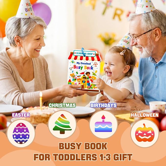 Activity Books for Toddlers 1-3, Montessori Felt Busy Book for Toddlers, Educational Sensory Toys for Baby 1+, Preschool Learning Busy Board, Color Sorting Toys for Boys and Girls Birthday Gifts