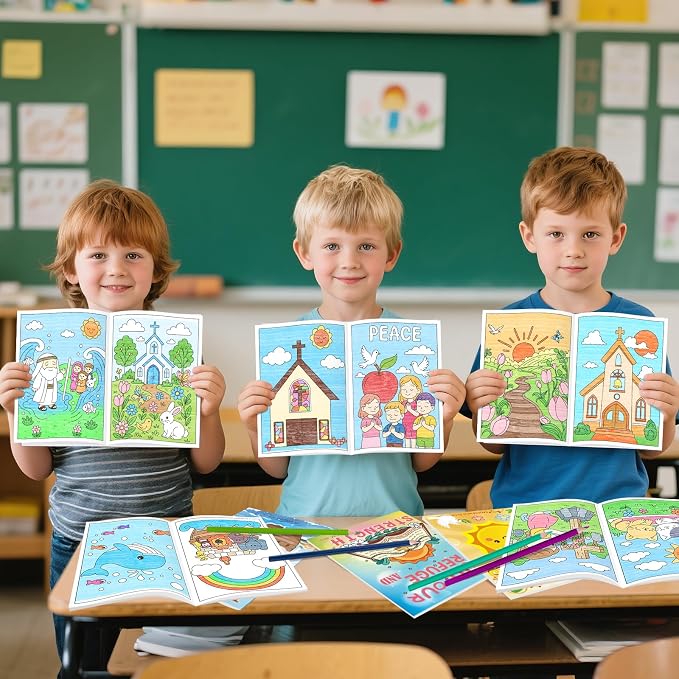 Kalysky 24Pcs Christian Bible Coloring Books for Kids, Mini Religious Jesus Stories Booklet Bulk,DIY Art Drawing Book Activity Supplies for Church Sunday School Classroom Rewards Party Favors
