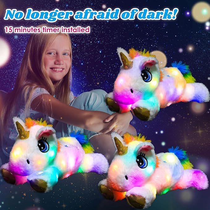 Light-up Plush White Unicorn LED Stuffed Animal Birthday Christmas Plushies Toy Gifts for Kids Toddler Girls, 15"