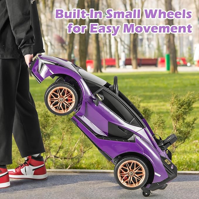 INFANS 12V Licensed Lamborghini Sian Kids Ride On Car with Parent Remote Control, Spring Suspension, MP3 Player, Electric Toy Roadster Carbon Fiber Textured for Toddler (Purple)
