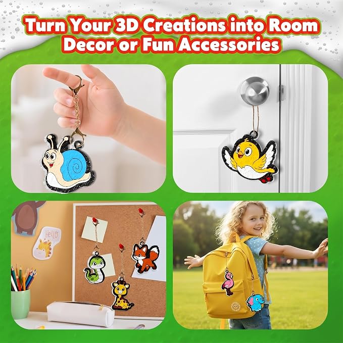 CZTCDP 3D Art Kit, 15 Pcs Magic Foam Texture Painting Animals Craft Kit, Mess-Free DIY Coloring Activity for Kids, Screen-Free Birthday Christmas Gift for Boys Girls Ages 3 4 5 6 7 8 9 10