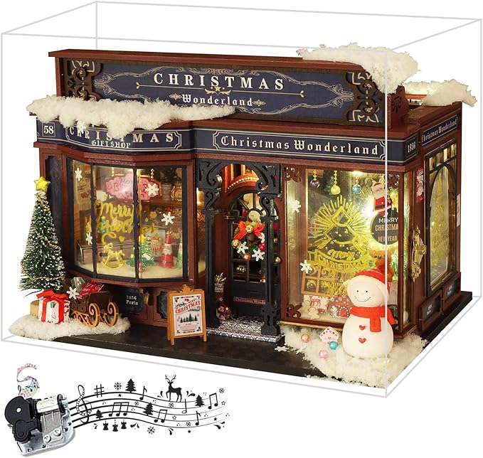 fifijoy Christmas Miniature Dollhouse Kit, DIY Dollhouse Miniature House Kit for Adults, Tiny House Kits Mini Model Building Sets with Music (Christmas Wonderland)