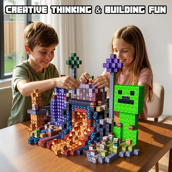 Magnetic Building Blocks, STEM Toys Educational Magnet Cubes for Kids Ages 4-12 (Lava Portal-300pcs)