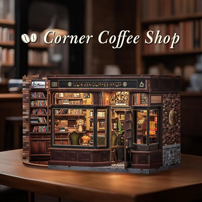 CUTEBEE Book Nook Kit, DIY Miniature Dollhouse Kits for Adult and Teens, 3D Wooden Puzzle, Mini Booknook Tiny House Model Building Kit, Decorative Bookend with LED, Craft Gifts for Family, Friends