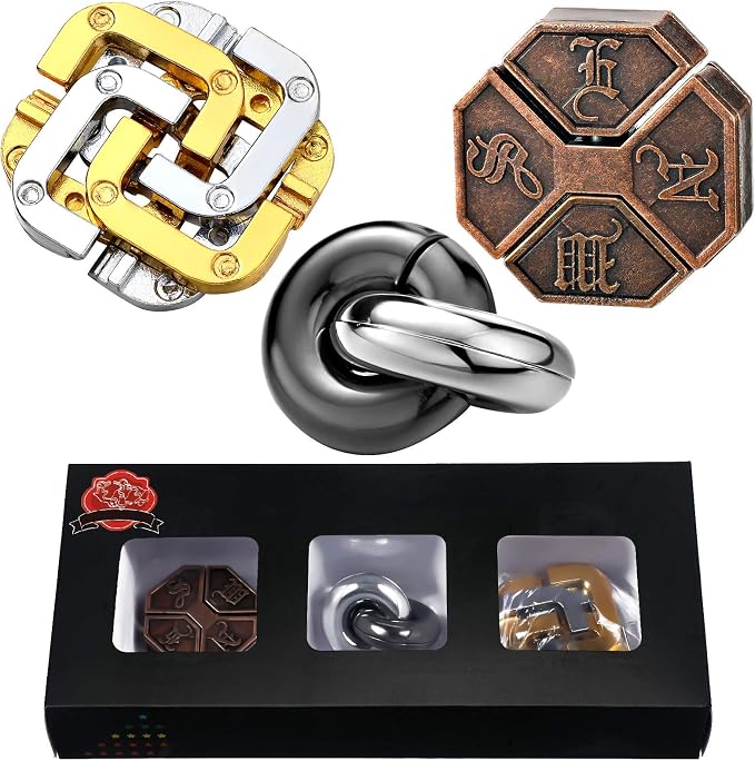 Skylety 3 Pieces Metal Puzzles Brain Teasers Christmas 3D Metal Puzzles Gift for Adults & Teens Iq Logic Games Unlock Interlocking Knot Puzzle Hard Educational(Stylish Style)