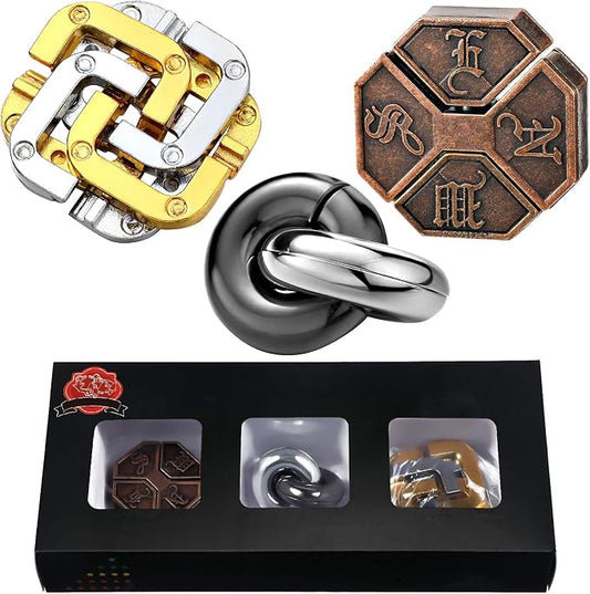 Skylety 3 Pieces Metal Puzzles Brain Teasers Christmas 3D Metal Puzzles Gift for Adults & Teens Iq Logic Games Unlock Interlocking Knot Puzzle Hard Educational(Stylish Style)