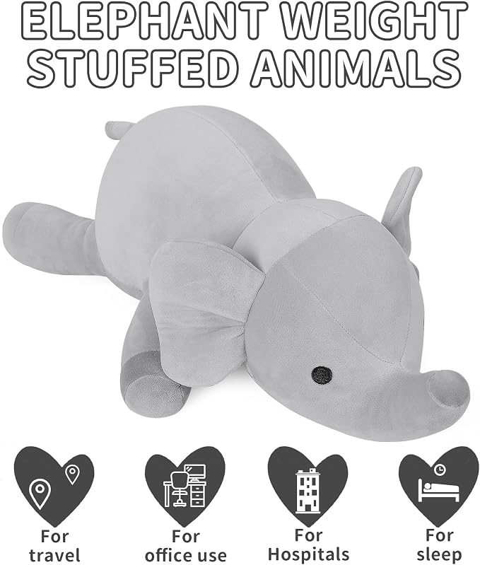 WeBingo 4.2 lbs Elephant Weighted Stuffed Animals, 24" Weighted Elephant Plush Toy Weighted Plush Animal Throws Pillows Gifts for Kids & Adults