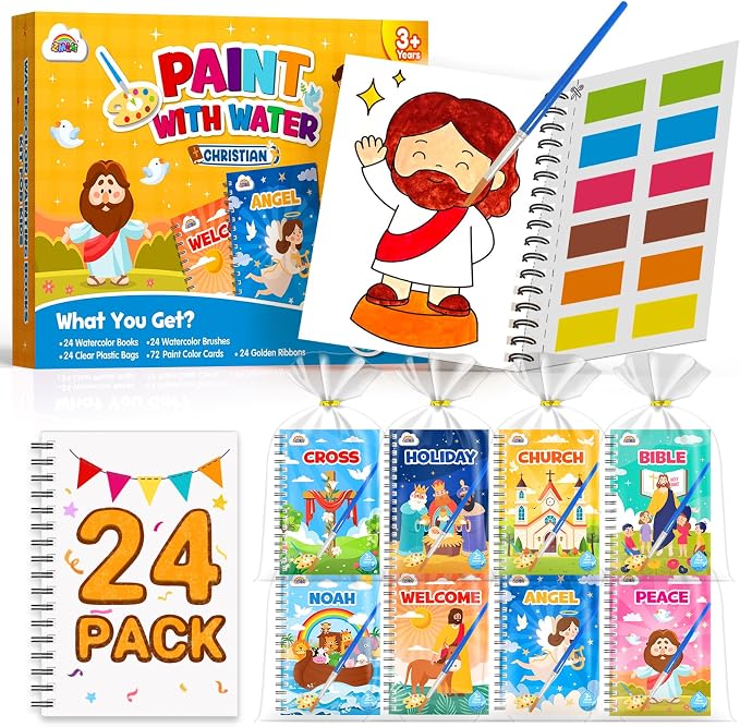 ZMLM 24 Water Coloring Books for Kids Party Favors - Bulk Mini Coloring Books for Kids Ages 4-8,Small Birthday Goodie Bag Stuffers School Teacher Return Gift Art Crafts Classroom Prizes (Christian)