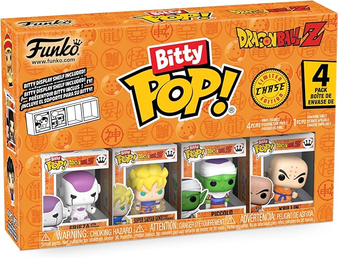 Funko Bitty Pop! 4-Pack: Dragon Ball Z - Frieza, Super Saiyan Goku, Vegeta, and a Mystery Figure - 0.9 Inch (2.2 Cm) - Anime Collectable - Stackable Display Shelf Included - Gift Idea