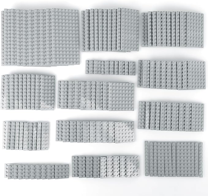 MALEKO 135 Pieces Classic Base Plates Multipack, 13 Sizes Small Baseplates for Building Bricks, Flat Boards Compatible with Major Brands Blocks, Light Grey