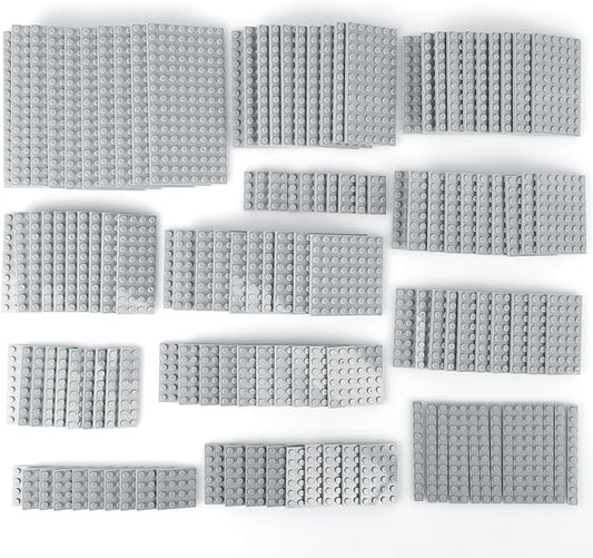 MALEKO 135 Pieces Classic Base Plates Multipack, 13 Sizes Small Baseplates for Building Bricks, Flat Boards Compatible with Major Brands Blocks, Light Grey