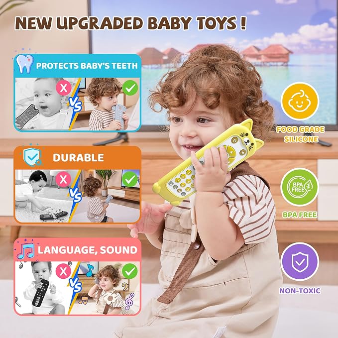 KIRALUMI Baby Remote Control Toy with Kitten Silicone Cover - Educational Musical Baby Toddler Toys with Realistic Play, Lights, and Sounds - 6, 9, 12, 18 Month Boys Girls Toys Gift.