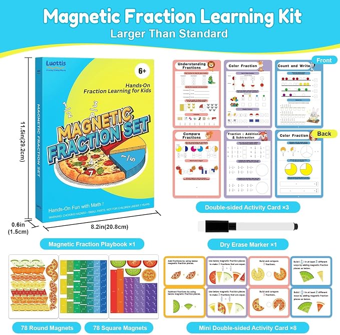 Magnetic Fraction Playbook for Kids – Magnetic Fraction Tiles & Montessori Fraction Demonstration Book, Hands-On Educational Puzzle Learning Set for Home, Elementary Classroom & Homeschool