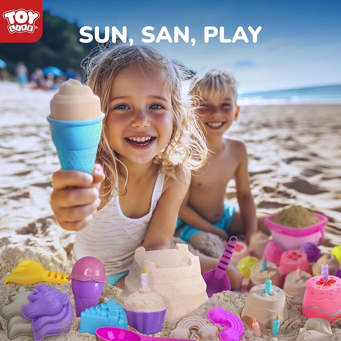 TOY Life 23 Pcs Unicorn Beach Toys for Kids Ages 4-8 Collapsible Sand Toys with Silicone Bucket Shovels & Sand Castle Building Kit Molds, Sandbox Toy for Travel, Beach Party, Fishing, Summer Toys