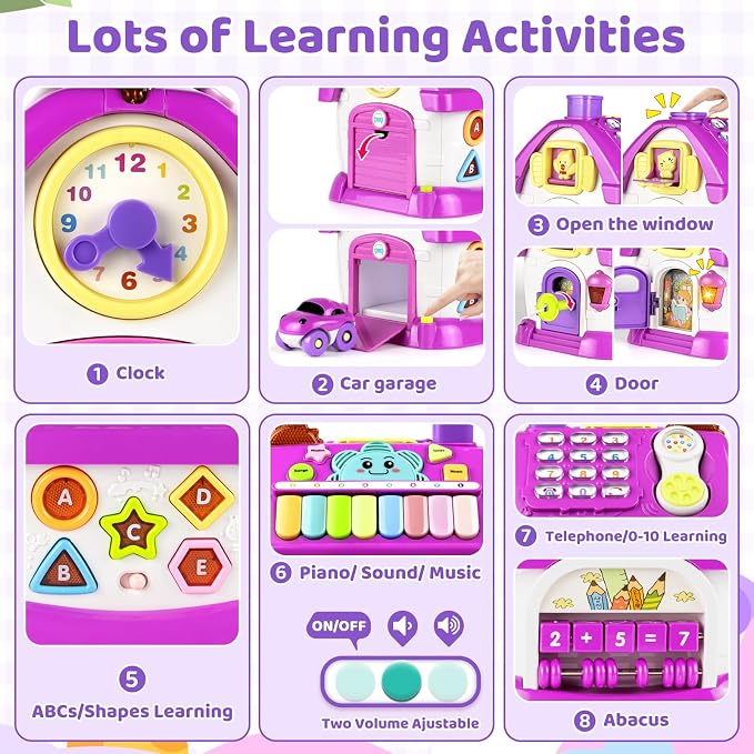 Marstone Toys for 1-2 Year Old Girls, Purple 8-in-1 Musical Learning House | One year old girl birthday gifts for toddler toys, combines learning & play to hold little ones’ focus and keep them occupied