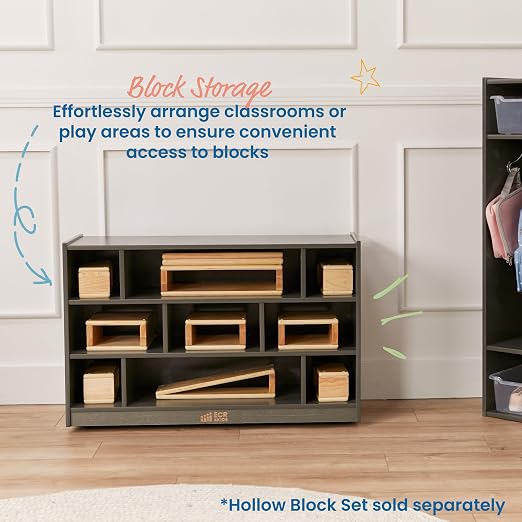 ECR4Kids Mobile Building Block Storage Cabinet, Medium, Classroom Furniture, Grey Wash