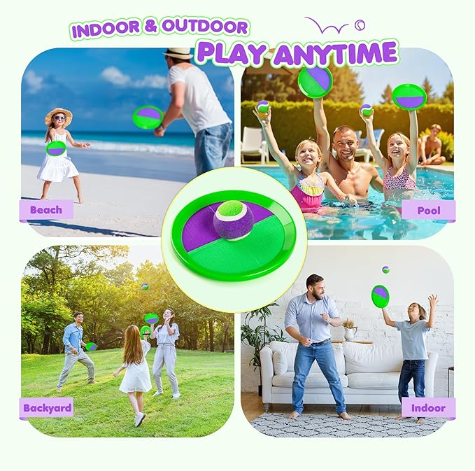 TEILLNET Toss and Catch Ball Set Upgraded - Beach Toys Outdoor Games Baseball Games - Sturdy & Water-Resistant for Pool Yard - Classic Gift for Toddlers Kids Boys Girls 3 4 5 6 7 8 9 10 11 12+ Years