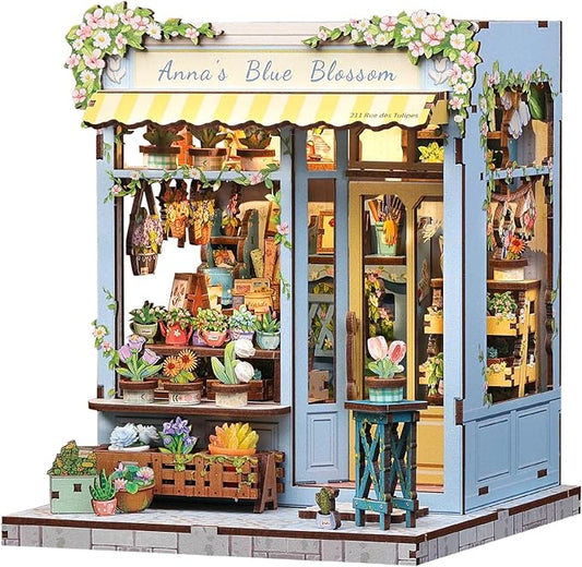 Book Nook Kit, DIY Miniature House Kits for Adult and Teens, Dollhouse Tiny Booknook Garden House Bookshelf, DIY Craft Gifts for Family and Friends (Anna's Blue Blossom)